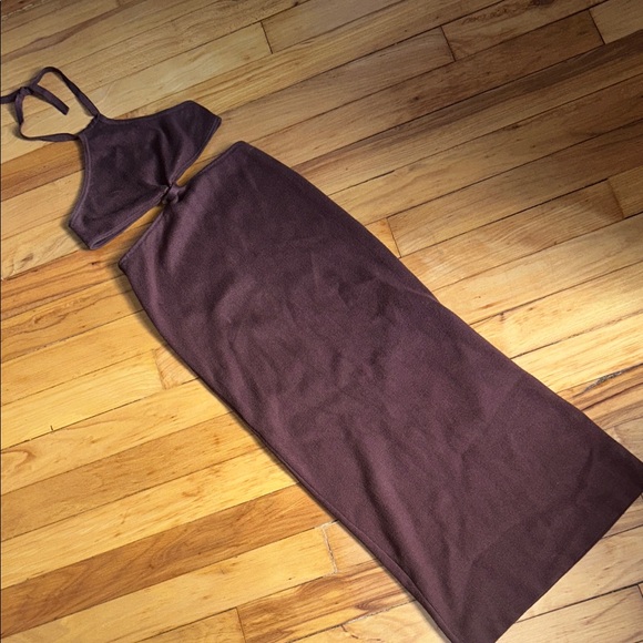 Margaux Brown Knit Peppermayo Cutout Dress - Picture 1 of 5